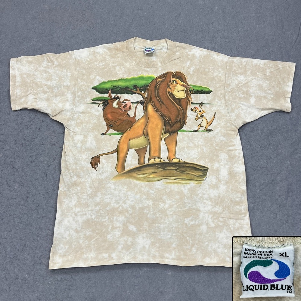 VTG Liquid Blue Lion King T-Shirt Men's XL Disney Simba Pumba Timone Tie Dye USA